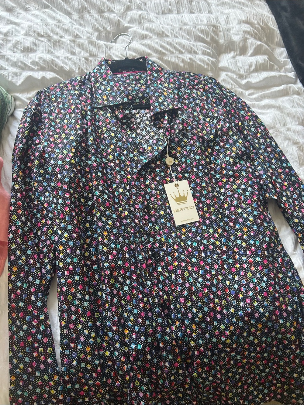 Vertigo Black Multicolor Geometric Print Dress Shirt